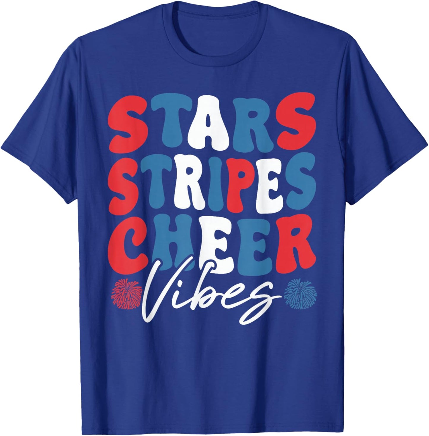 Cheer Vibes Patriotic Cheer Crew Cheerleader USA Bow T-Shirt - T-Shirt | Royal