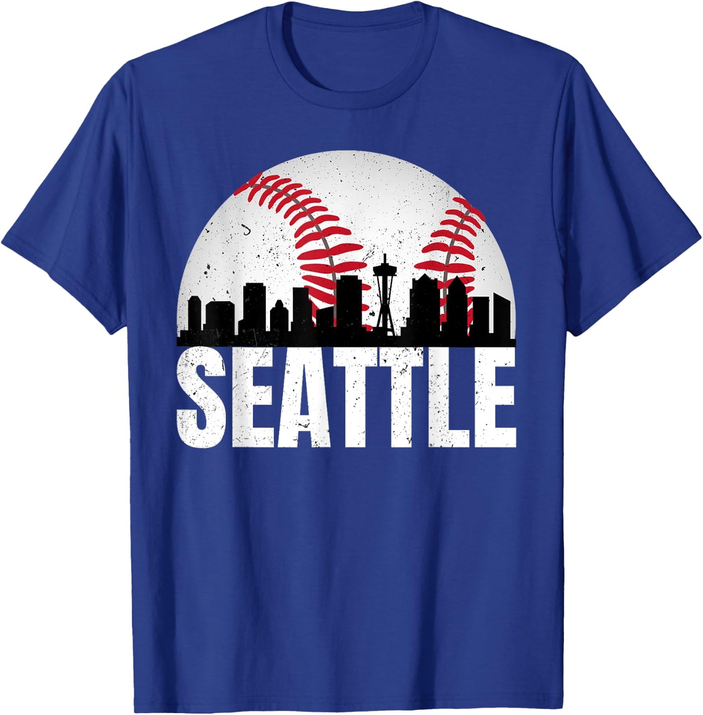 Vintage Seattle Skyline Baseball Retro Cityscap Washington T-Shirt - T-Shirt | Royal