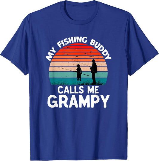 My Fishing Buddy Calls Me Grampy Retro Vintage Grandpa T-Shirt - T-Shirt | Royal