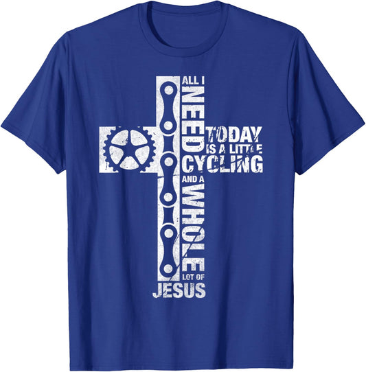 Vintage I Need Is Cycling And Jesus Christian Religious T-Shirt - T-Shirt | Royal