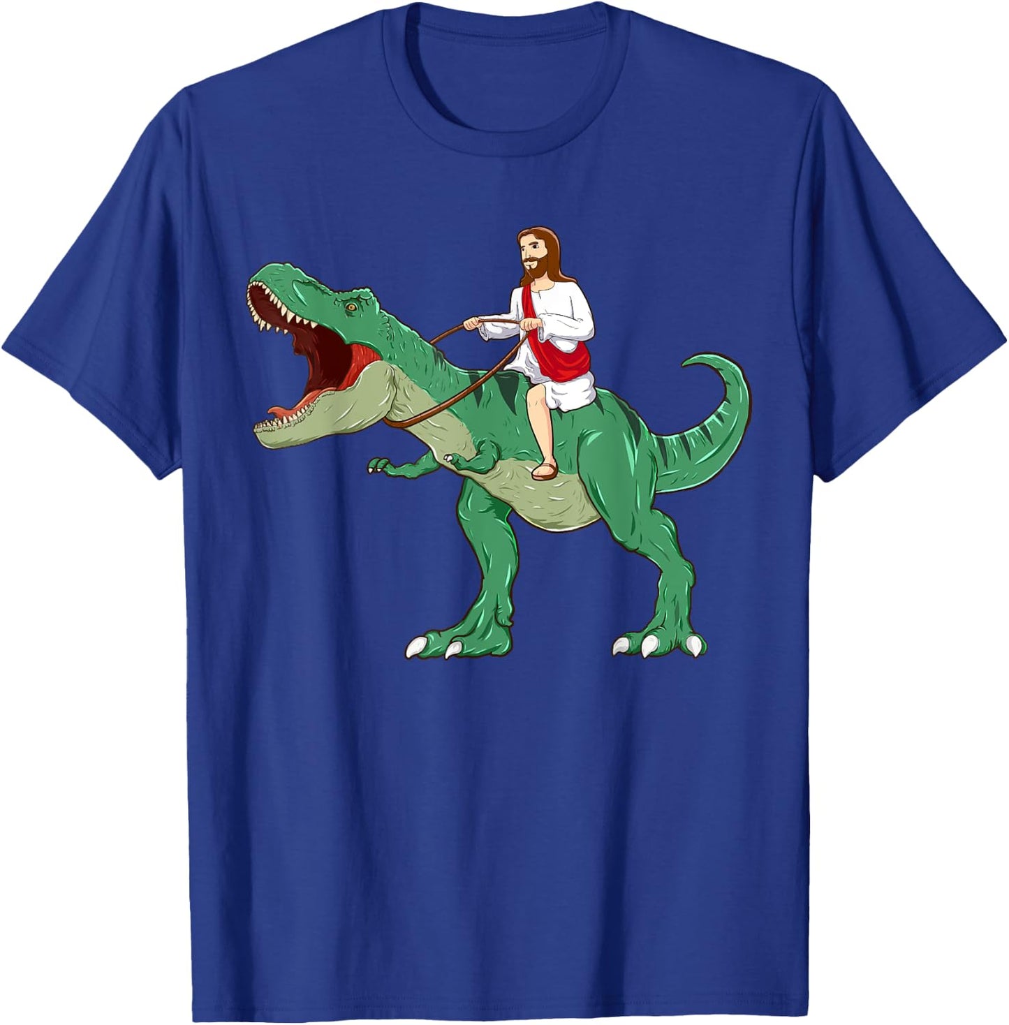 Funny Parody Jesus Riding Dinosaur Meme Dino Lover Believer T-Shirt - T-Shirt | Royal