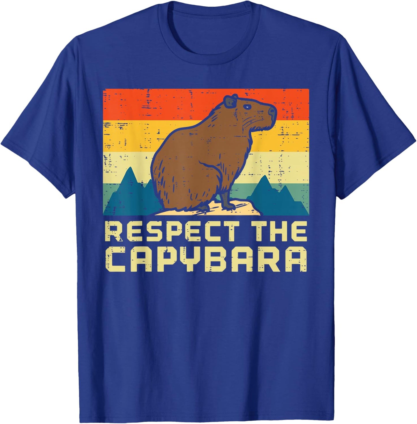 Respect The Capybara Retro Capy Rodent Animal Men Women Kids T-Shirt - T-Shirt | Royal