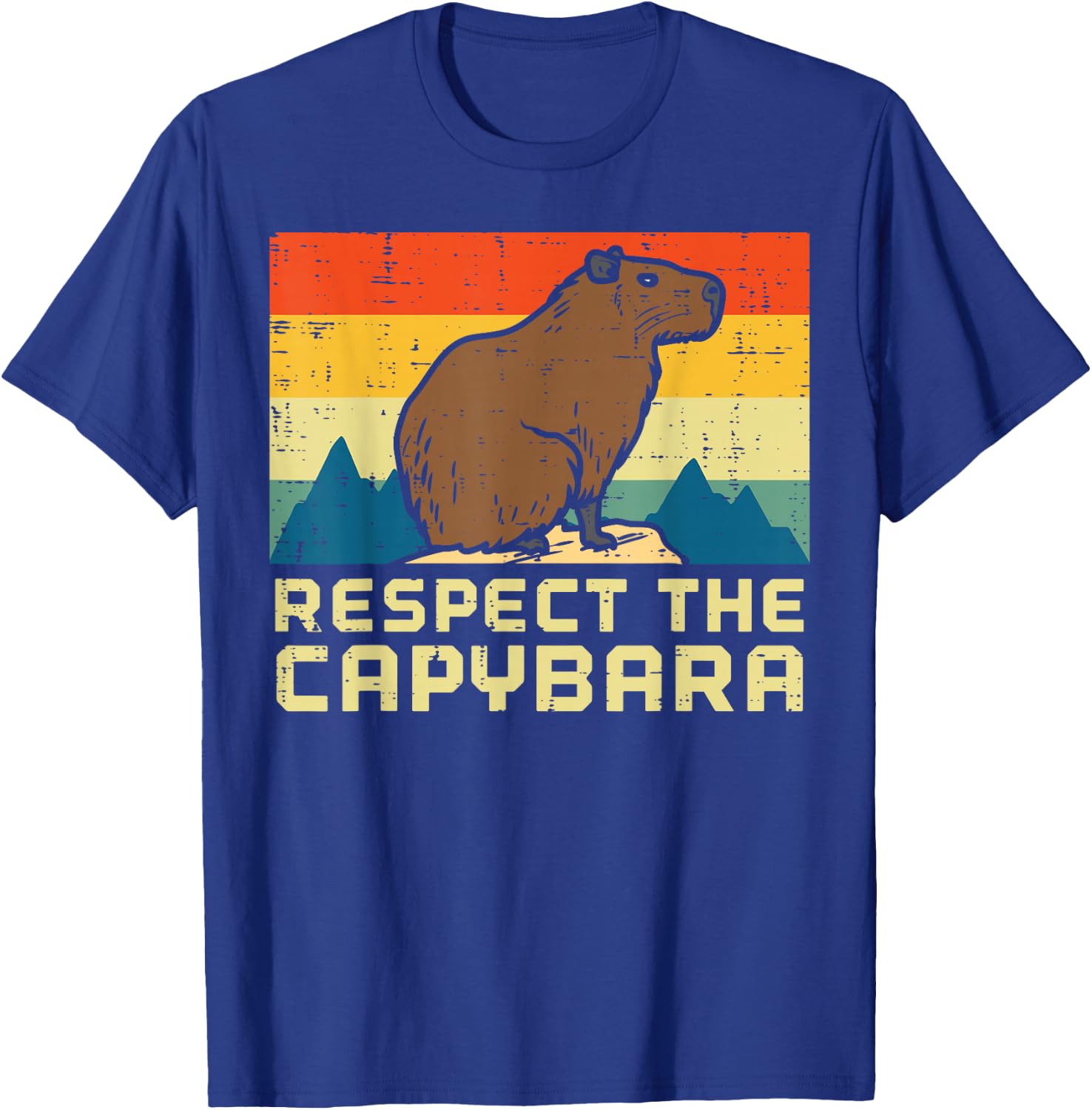 Respect The Capybara Retro Capy Rodent Animal Men Women Kids T-Shirt - T-Shirt | Royal