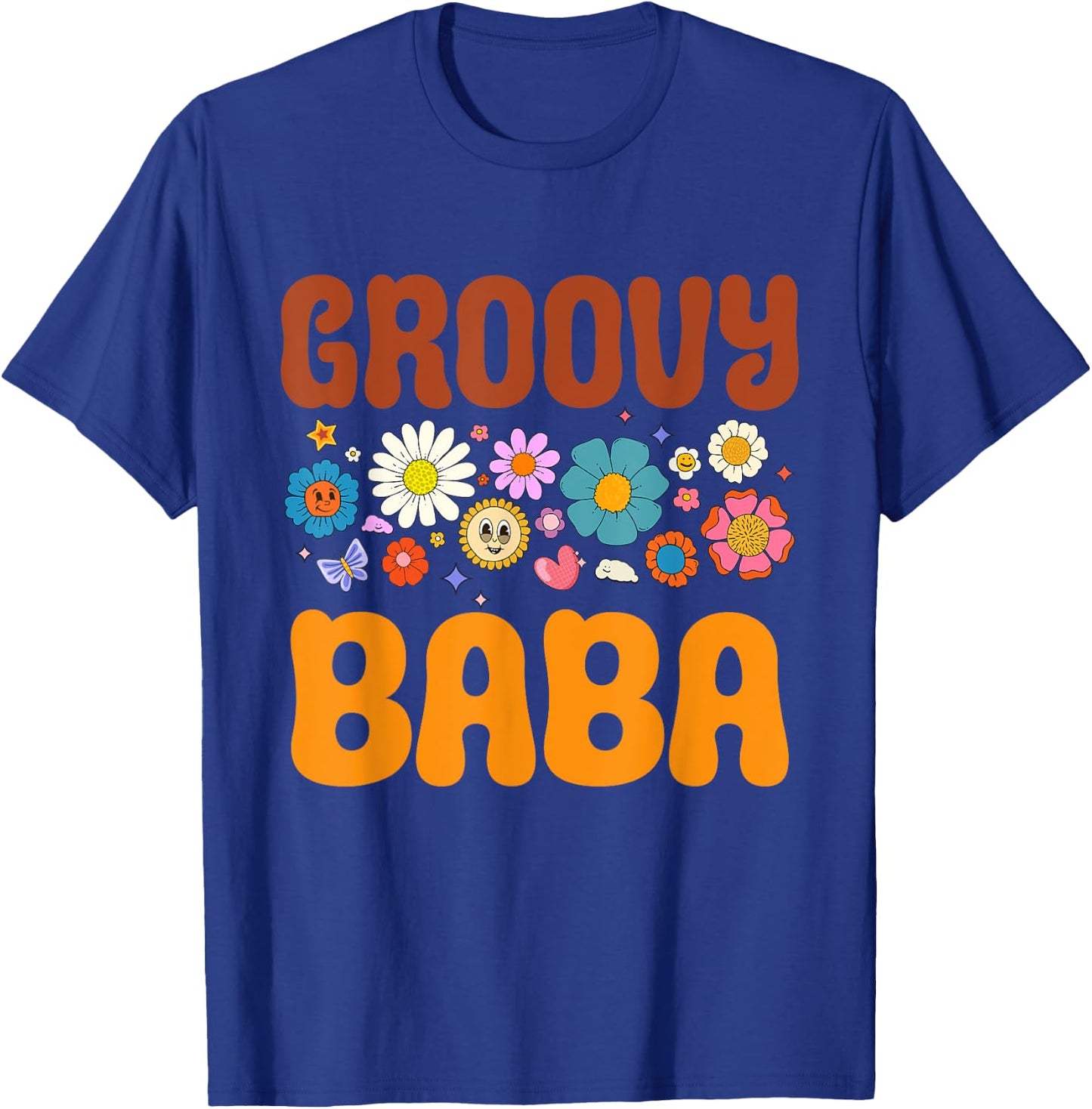 Retro Groovy Baba Father's Day Hippie Flowers Dad Grandpa T-Shirt - T-Shirt | Royal
