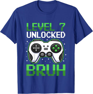 Kids Level 7 Unlocked Bruh 7 Years Old Video Gamer Birthday Boy T-Shirt - T-Shirt | Royal