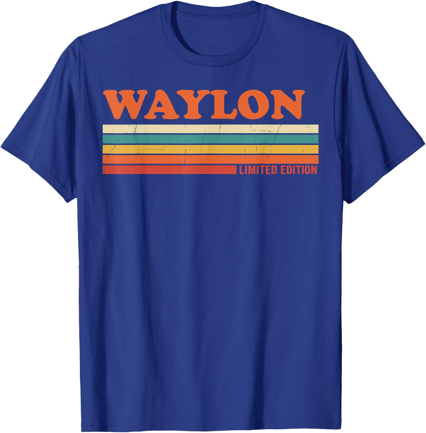 Waylon Retro Personalized First Name Vintage Stripes T-Shirt - T-Shirt | Royal