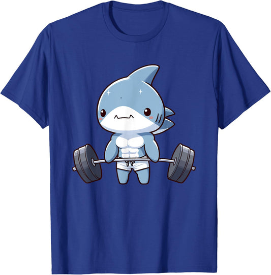 Cute Muscular Shark Weightlifting Funny Workout T-Shirt - T-Shirt | Royal