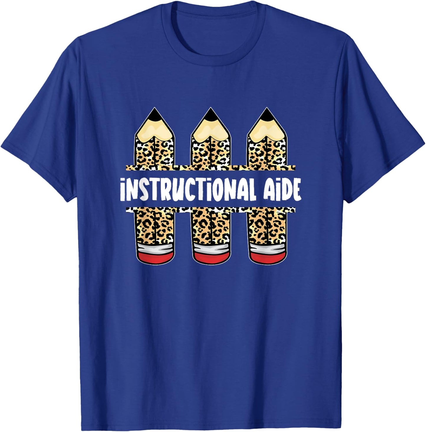 Leopard Pencil School Job Staff, School Instructional Aide T-Shirt - T-Shirt | Royal
