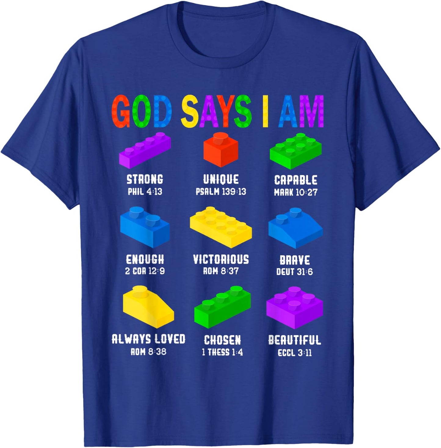 God Says I Am Building Brick Builder Block Boys Christian T-Shirt - T-Shirt | Royal