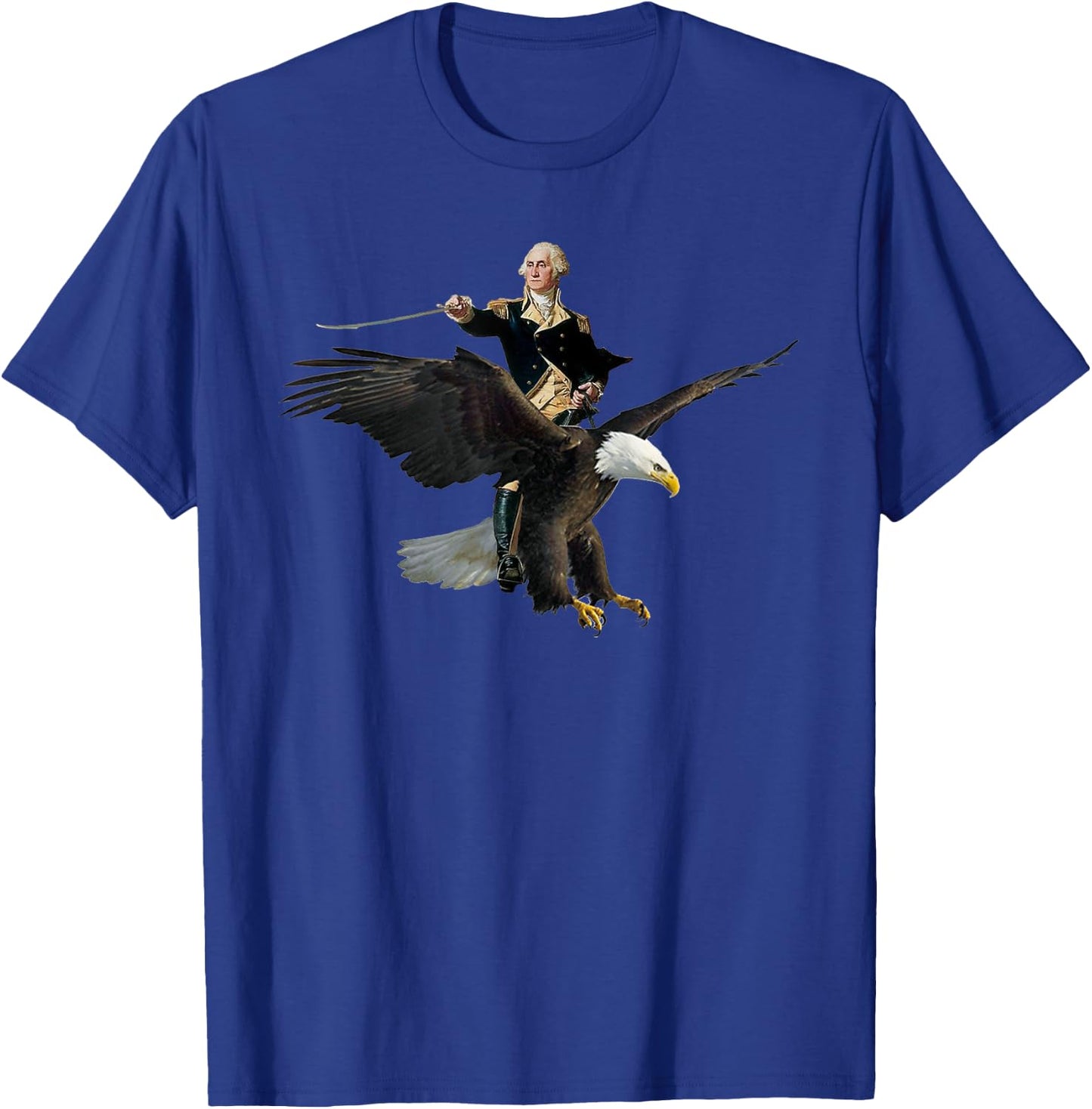 George Washington Riding A Bald Eagle - Patriotic T-Shirt - T-Shirt | Royal