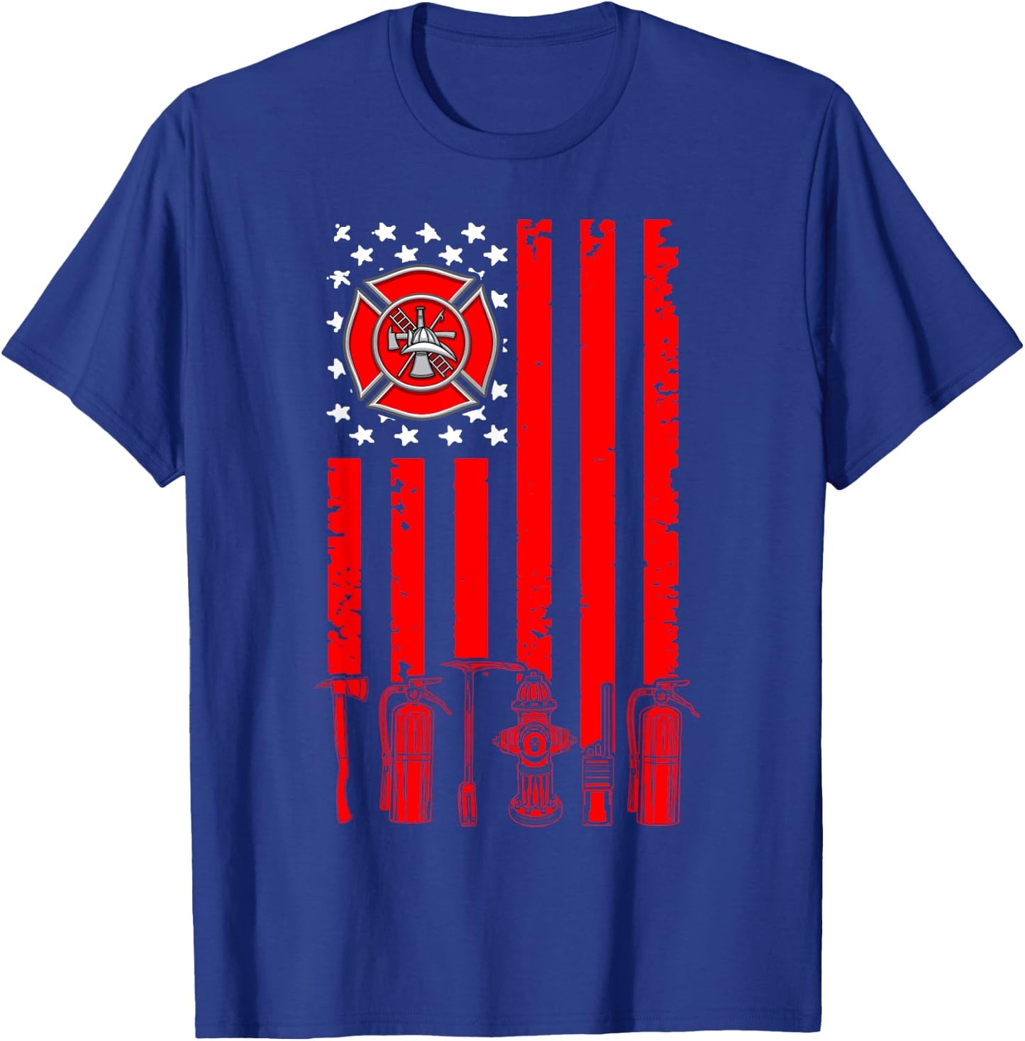 Fireman USA Flag Firefighter Firefighting Expert T-Shirt - T-Shirt | Royal