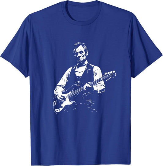 President Lincoln Playing a Four-String Bass Guitar T-Shirt - T-Shirt | Royal