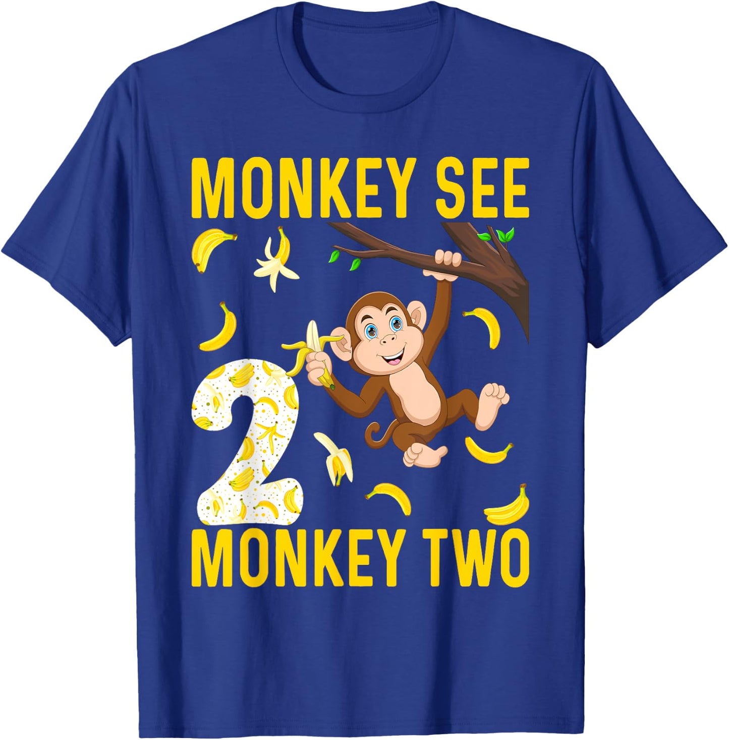 Kids 2 Years Old Monkey Party Themes 2nd Birthday T-Shirt - T-Shirt | Royal