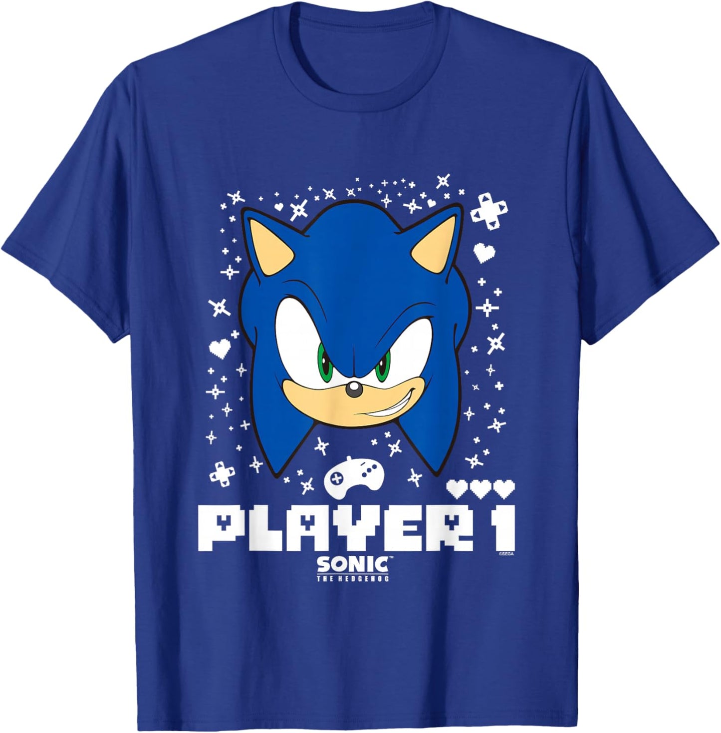 Sonic The Hedgehog Valentine's Day Player 1 Sonic Big Face T-Shirt - T-Shirt | Royal