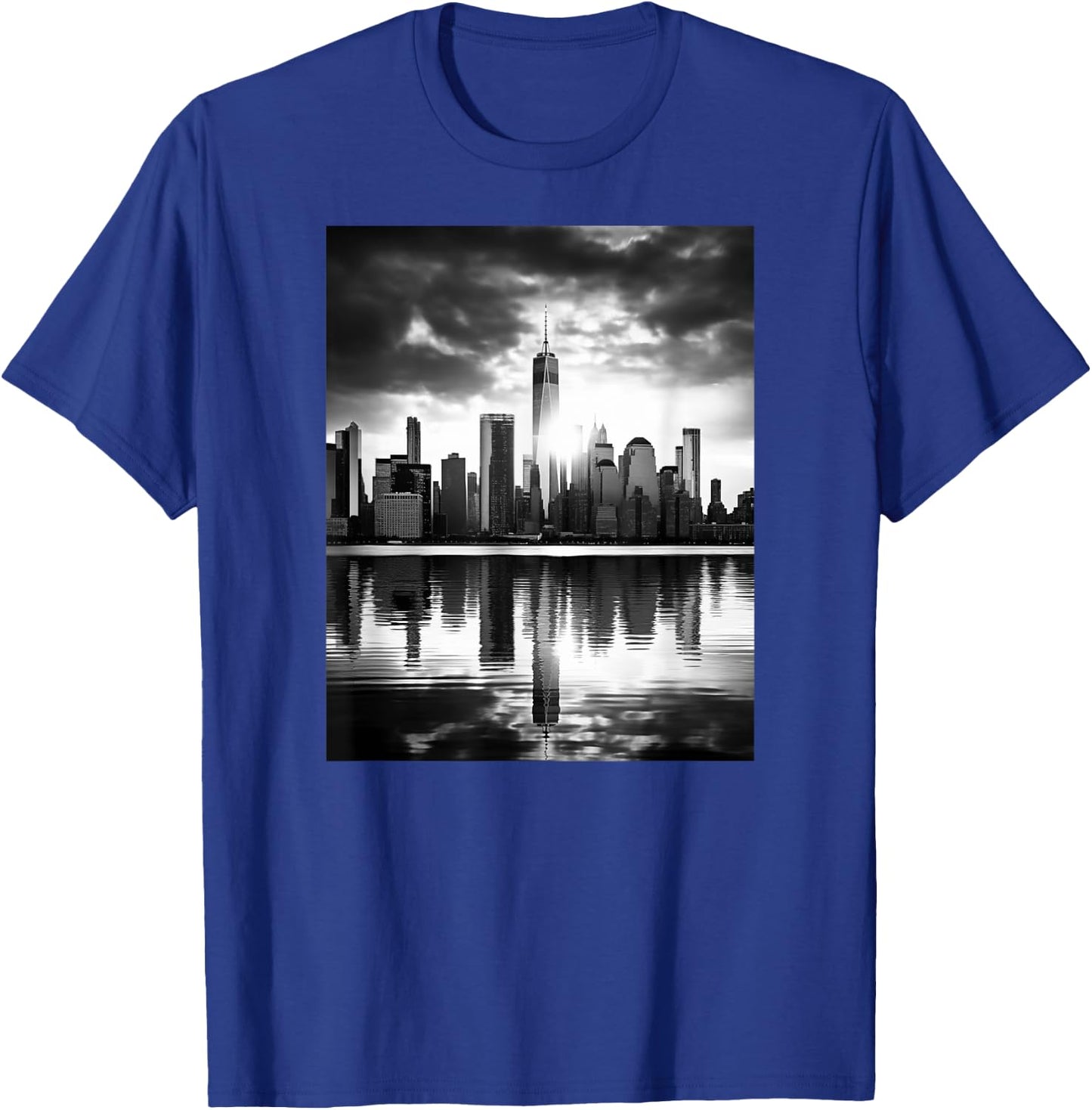 Black & White Photo of a city with a Reflection Photography T-Shirt - T-Shirt | Royal