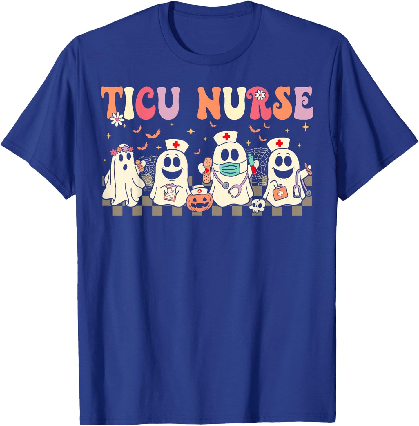 TICU Boo Crew Nurse Ghost Trauma ICU Nurse Halloween T-Shirt - T-Shirt | Royal