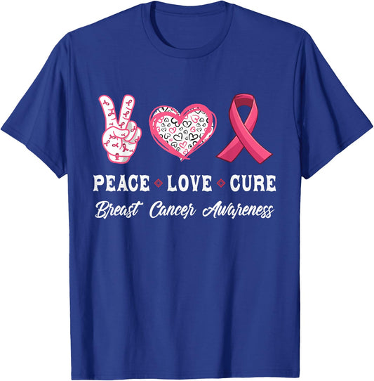 Peace Love cure Breast Cancer awareness men women T-Shirt - T-Shirt | Royal