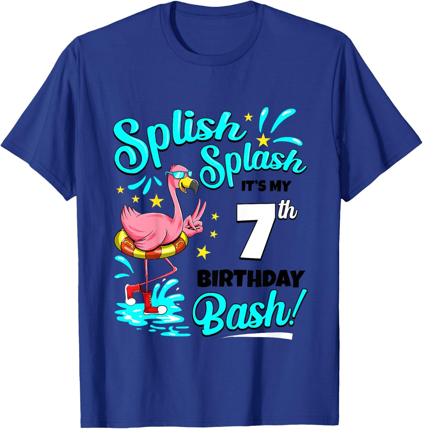 7th Birthday Flamingo 7 Years Old Pool Party Summer Girls Kids T-Shirt - T-Shirt | Royal