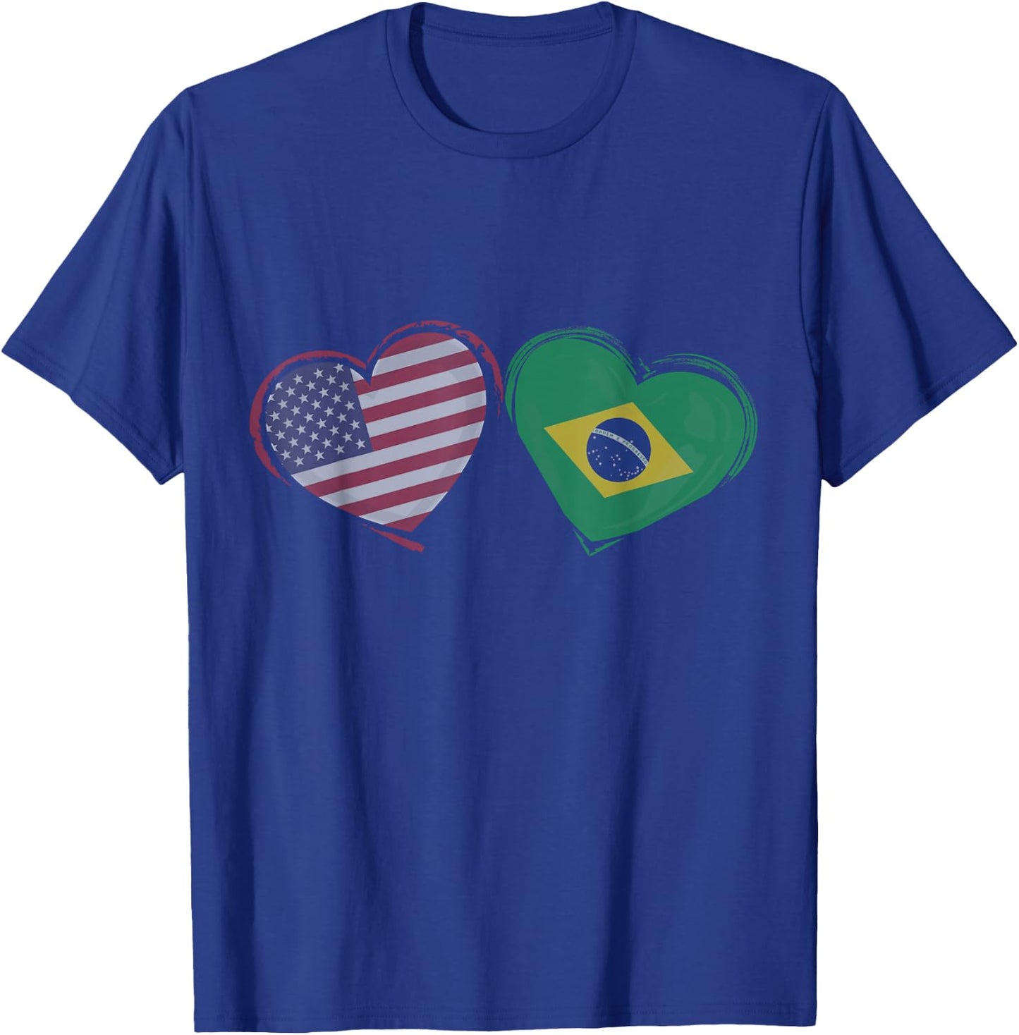 USA Brazil Flag Heart Valentines Day Brazilian American T-Shirt - T-Shirt | Royal
