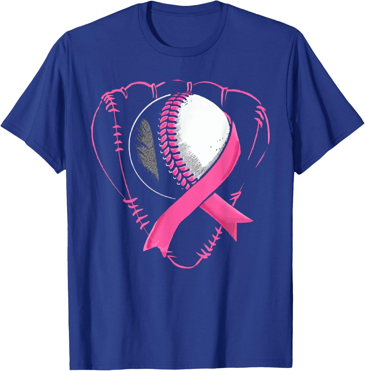 Baseball Breast Cancer Awareness Month Pink Ribbon T-Shirt - T-Shirt | Royal