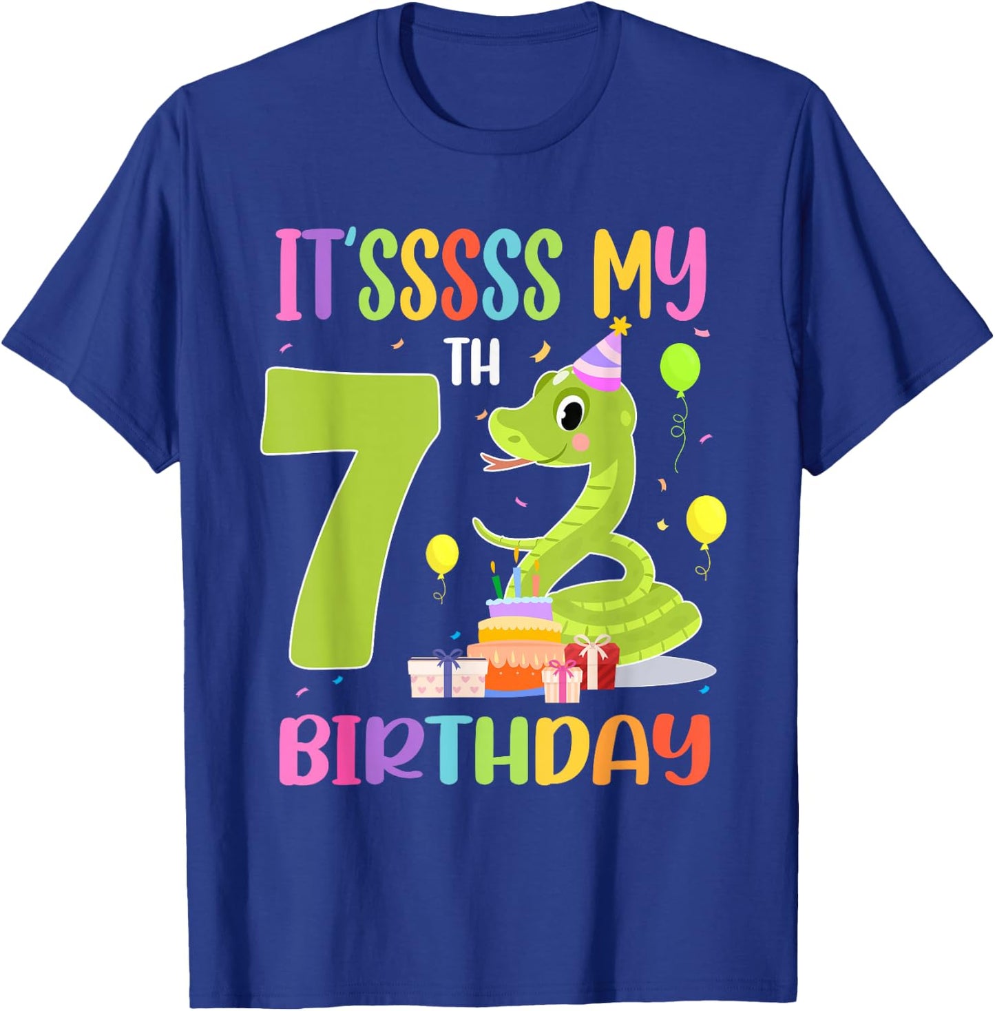 It's My 7th Birthday Snake 7 Years Old Birthday T-Shirt - T-Shirt | Royal