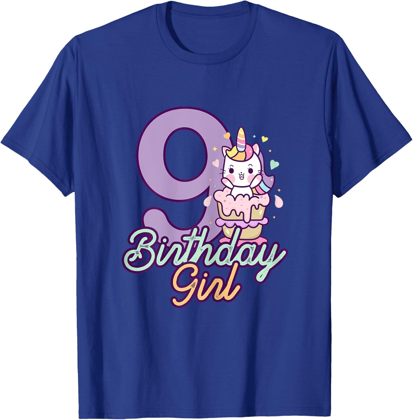 9 Years Old Birthday Girl Gifts Unicorn 9th Birthday T-Shirt - T-Shirt | Royal
