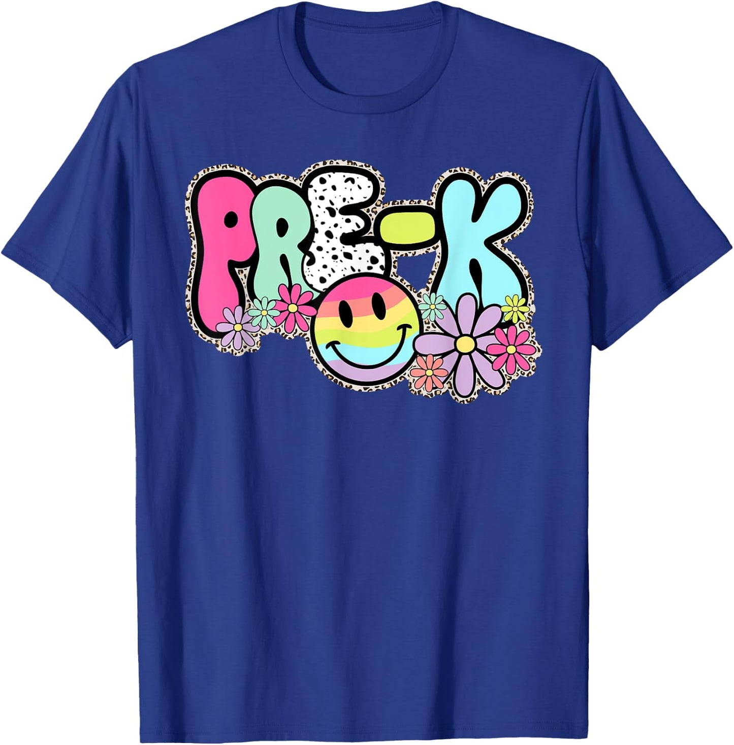 Pre-K Smile Face Retro Back To School Teacher Student Women Kids T-Shirt - T-Shirt | Royal