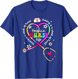 Nursing Is A Work Of Heart Tie Dye Hospice Nurse Life Nurse T-Shirt - T-Shirt | Royal
