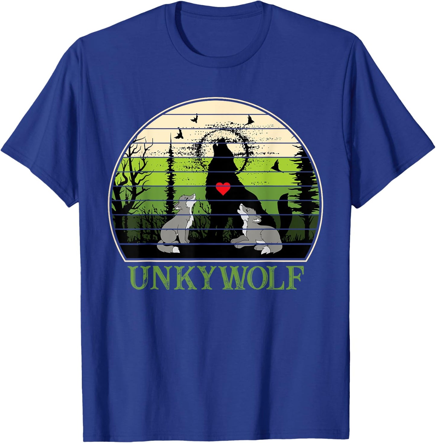 Retro Vintage Sunset Unky Wolf Fathers Day Uncle Wolf T-Shirt - T-Shirt | Royal