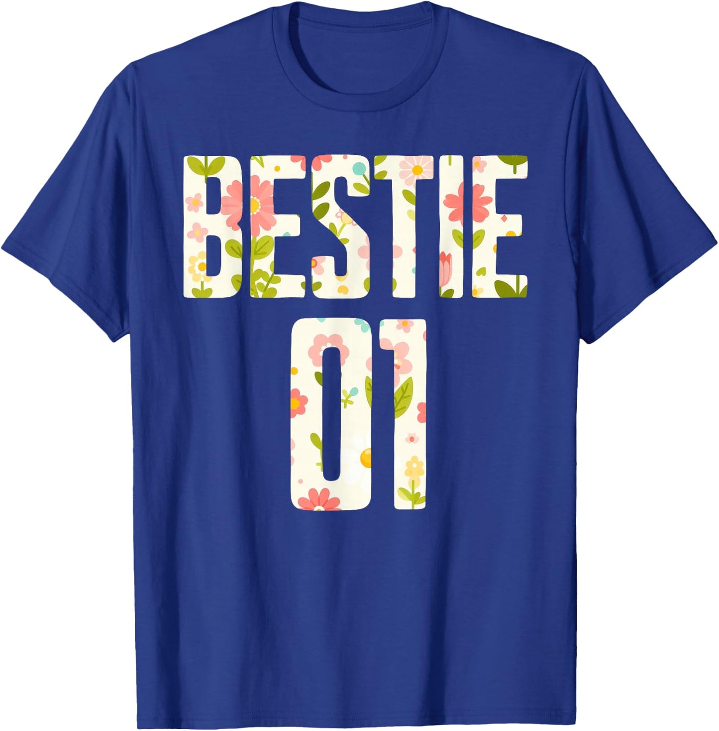 Bestie 1 Bestie 2 Matching Best Retro Flower Twinning Friend T-Shirt - T-Shirt | Royal