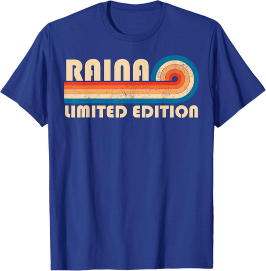 RAINA Surname Retro Vintage 80s 90s Birthday Reunion T-Shirt - T-Shirt | Royal