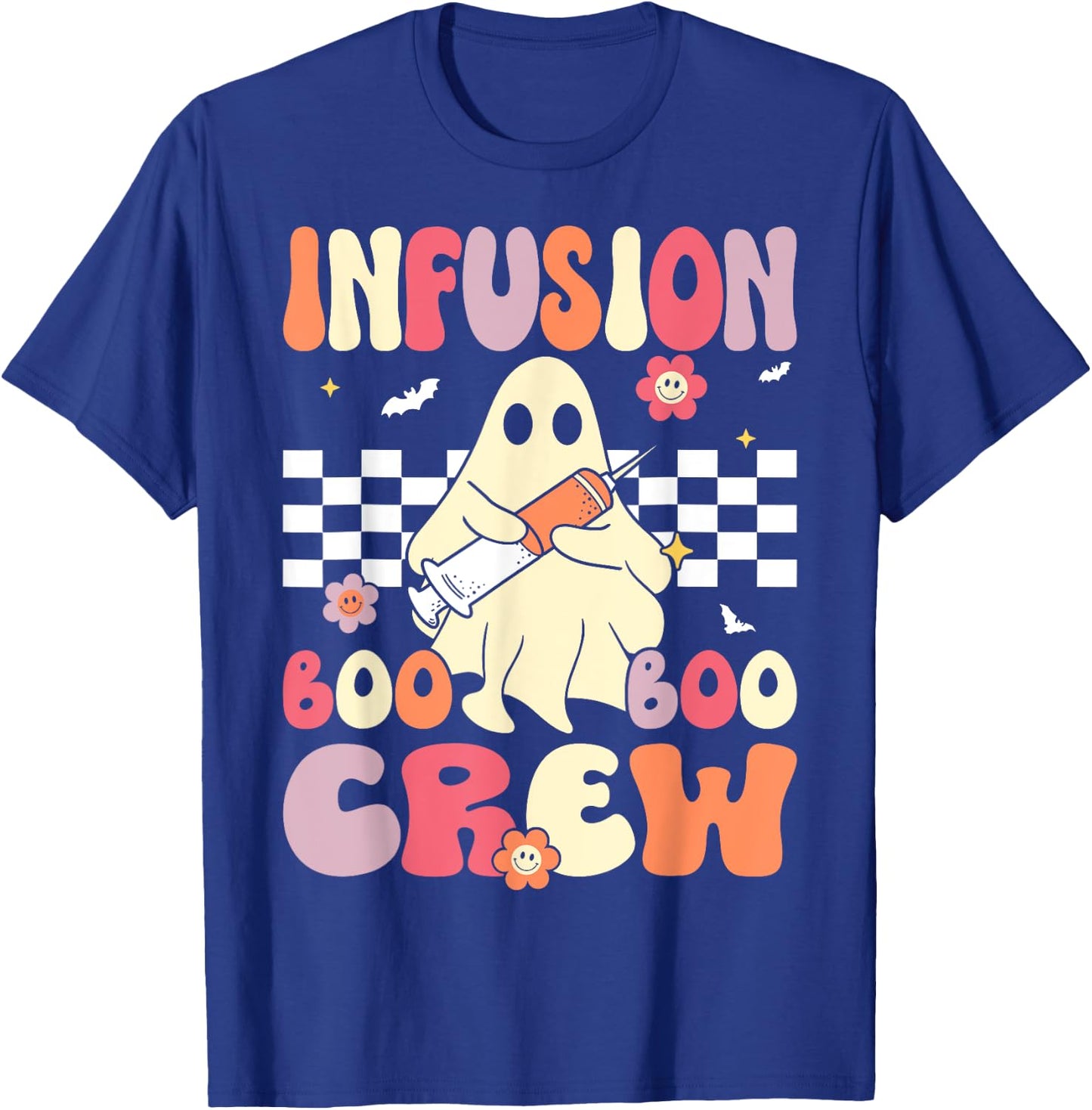 Infusion Nurse Boo Crew Groovy Retro Nurse Halloween T-Shirt - T-Shirt | Royal
