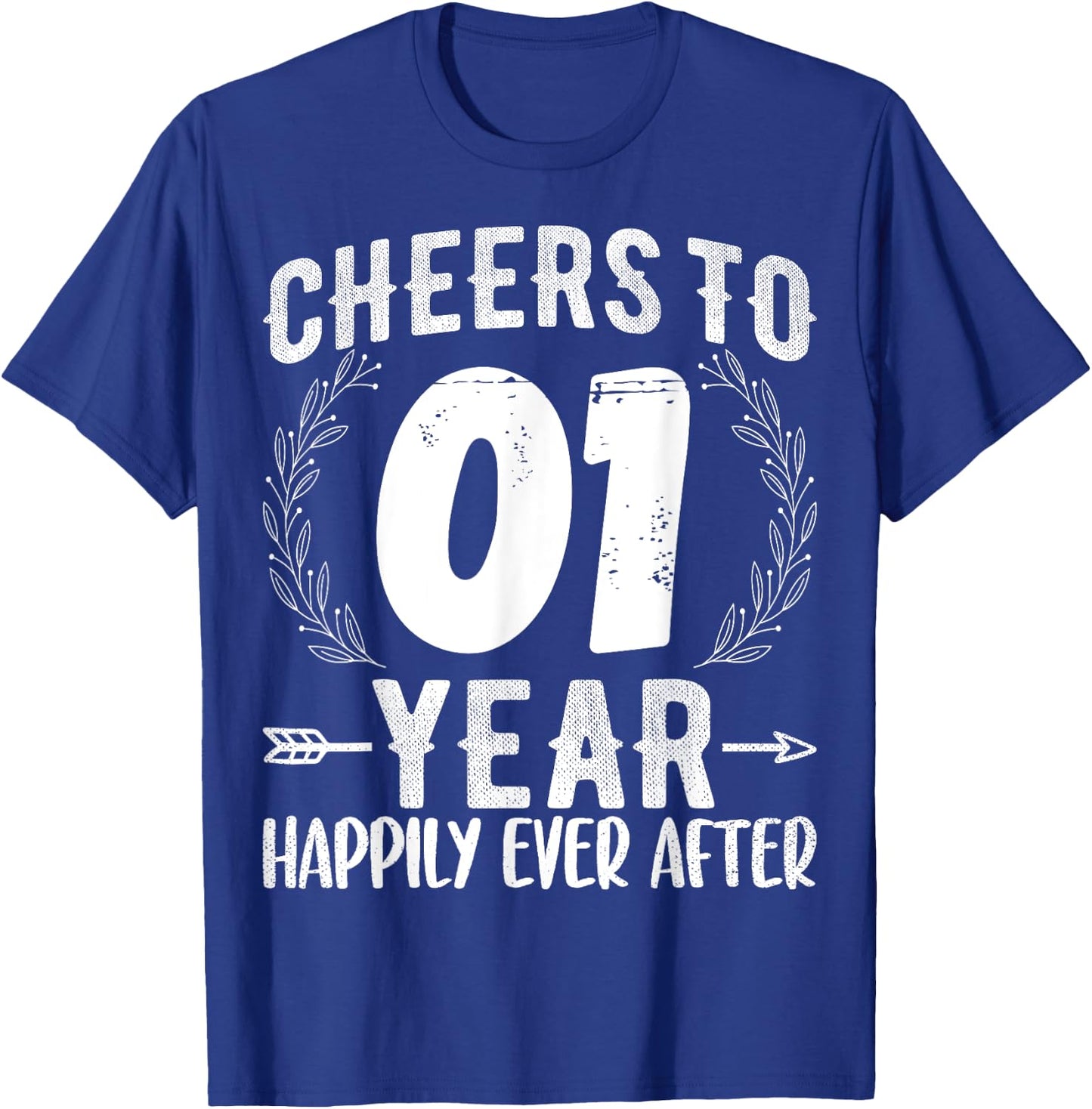 Cheers to 1 Year Happily - 1st Anniversary Husband Wife T-Shirt - T-Shirt | Royal