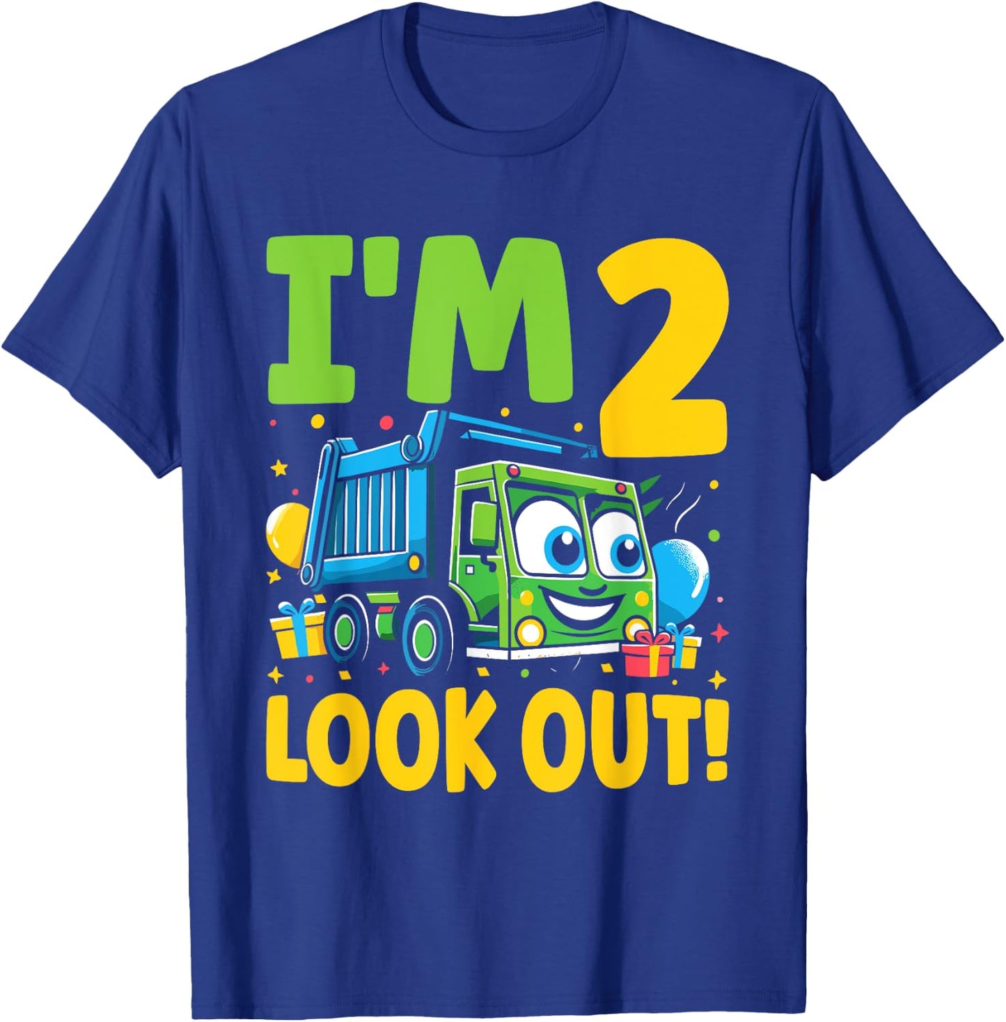 Two 2nd Birthday Garbage Truck Trash Girl Boy 2 Years Old T-Shirt - T-Shirt | Royal