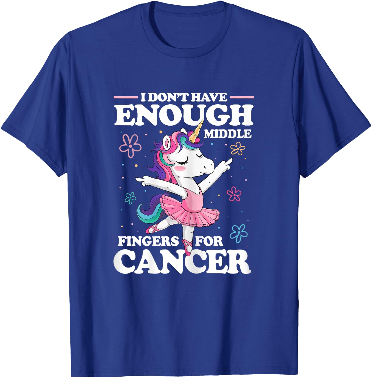 Christmas Funny I Don't Have Enough Middle Fingers For Cancer Unicorn Women's Black X-Small Modern U-Neck Short Sleeve Breast Cancer Awareness T-Shirt - T-Shirt | Royal