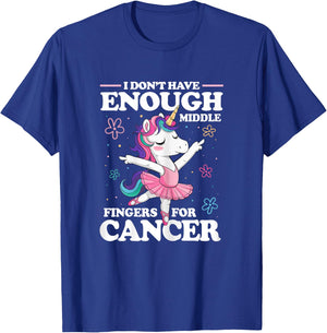 Christmas Funny I Don't Have Enough Middle Fingers For Cancer Unicorn Women's Black X-Small Modern U-Neck Short Sleeve Breast Cancer Awareness T-Shirt - T-Shirt | Royal
