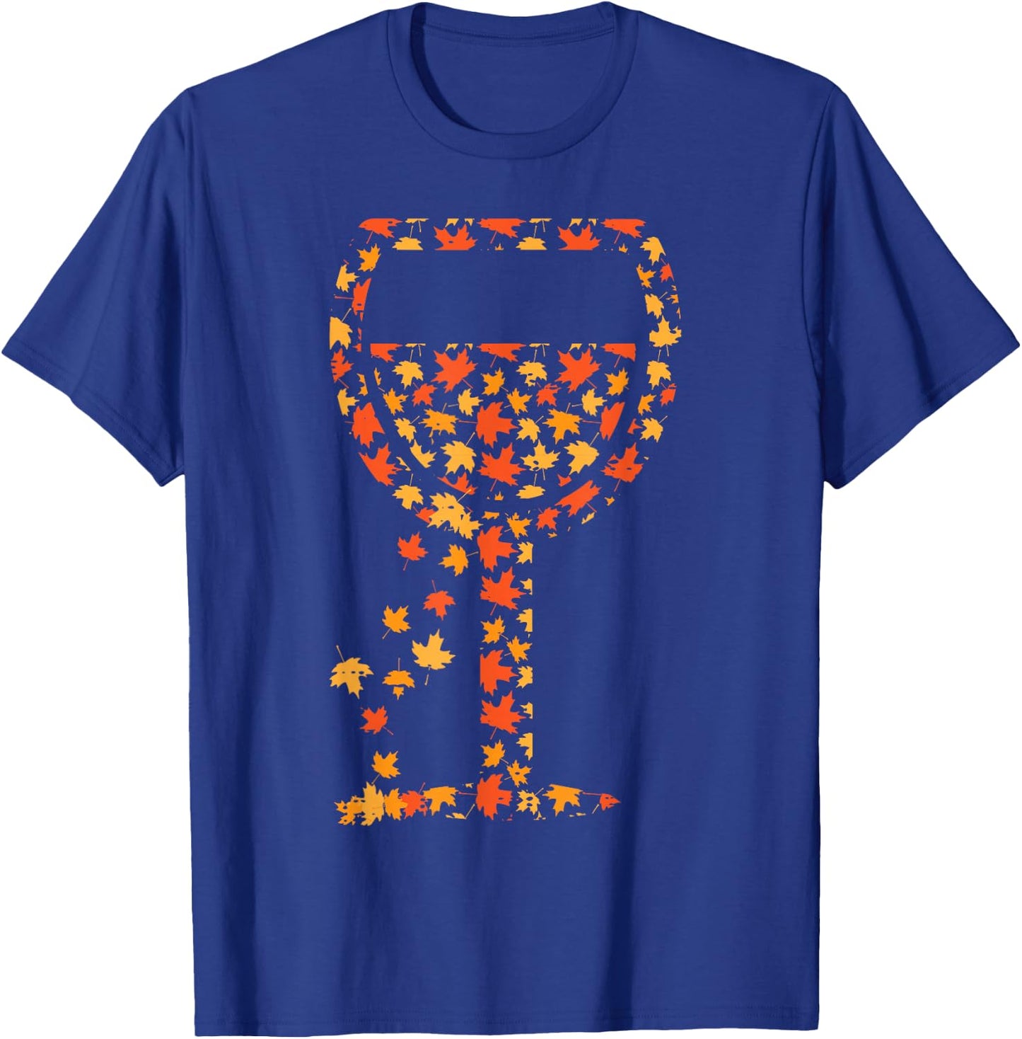 Wine Glass Maple Leaves Fall Autumn Thanksgiving Women T-Shirt - T-Shirt | Royal