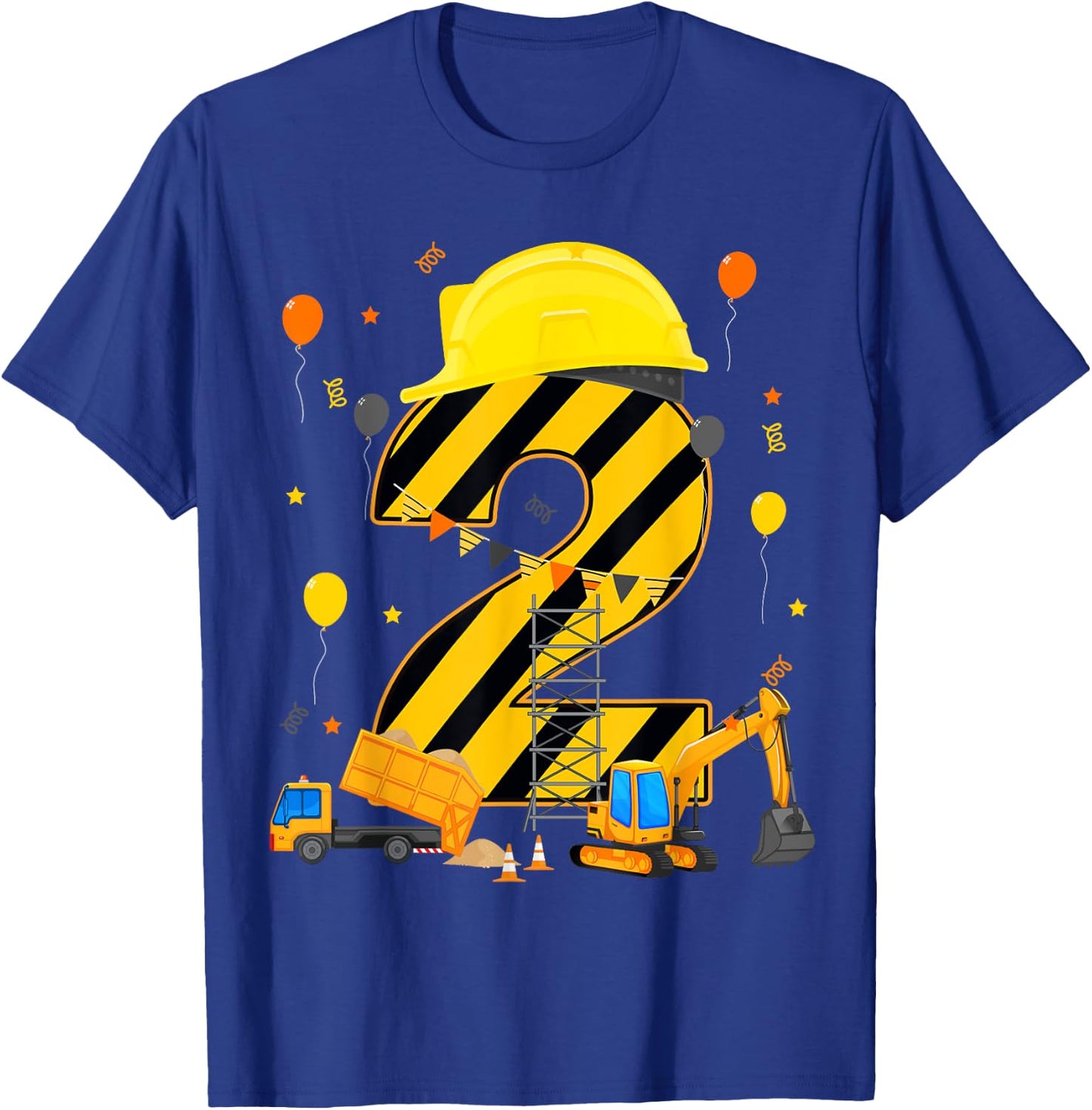 Two 2yr 2nd Birthday Construction Vehicles 2 Year Old T-Shirt - T-Shirt | Royal