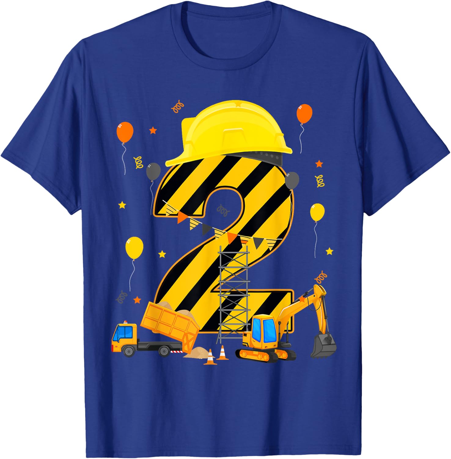 Two 2yr 2nd Birthday Construction Vehicles 2 Year Old T-Shirt - T-Shirt | Royal