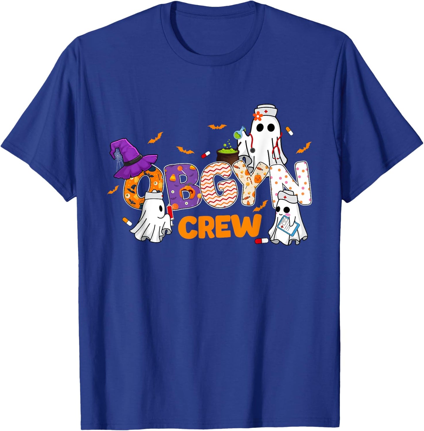 Halloween OBGYN Crew Cute Boo Ghost Nurse Nursing Scrub T-Shirt - T-Shirt | Royal