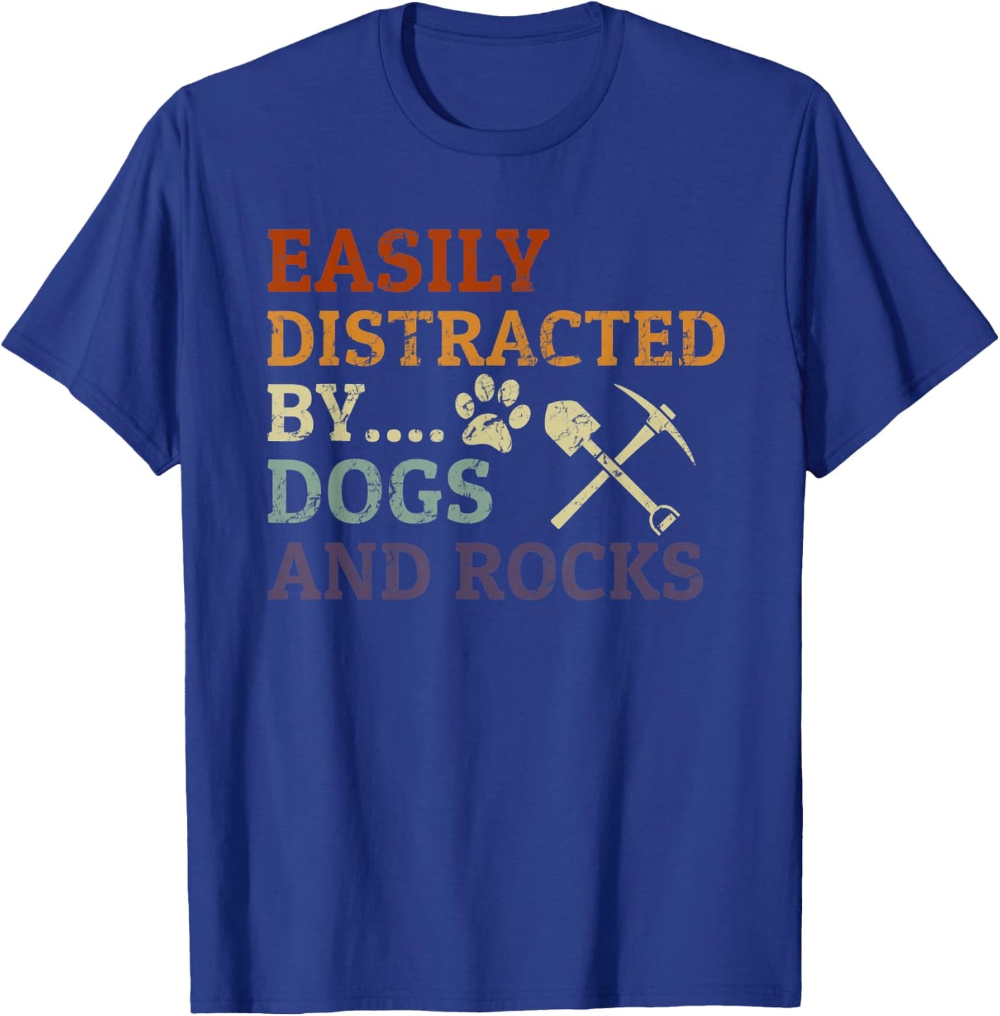 Retro Geologist Rocks Lover Easily Distracted By Rocks & Dog T-Shirt - T-Shirt | Royal