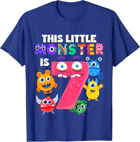 This Little Monster is 7Seven Years 7th Birthday Party Alien T-Shirt - T-Shirt | Royal