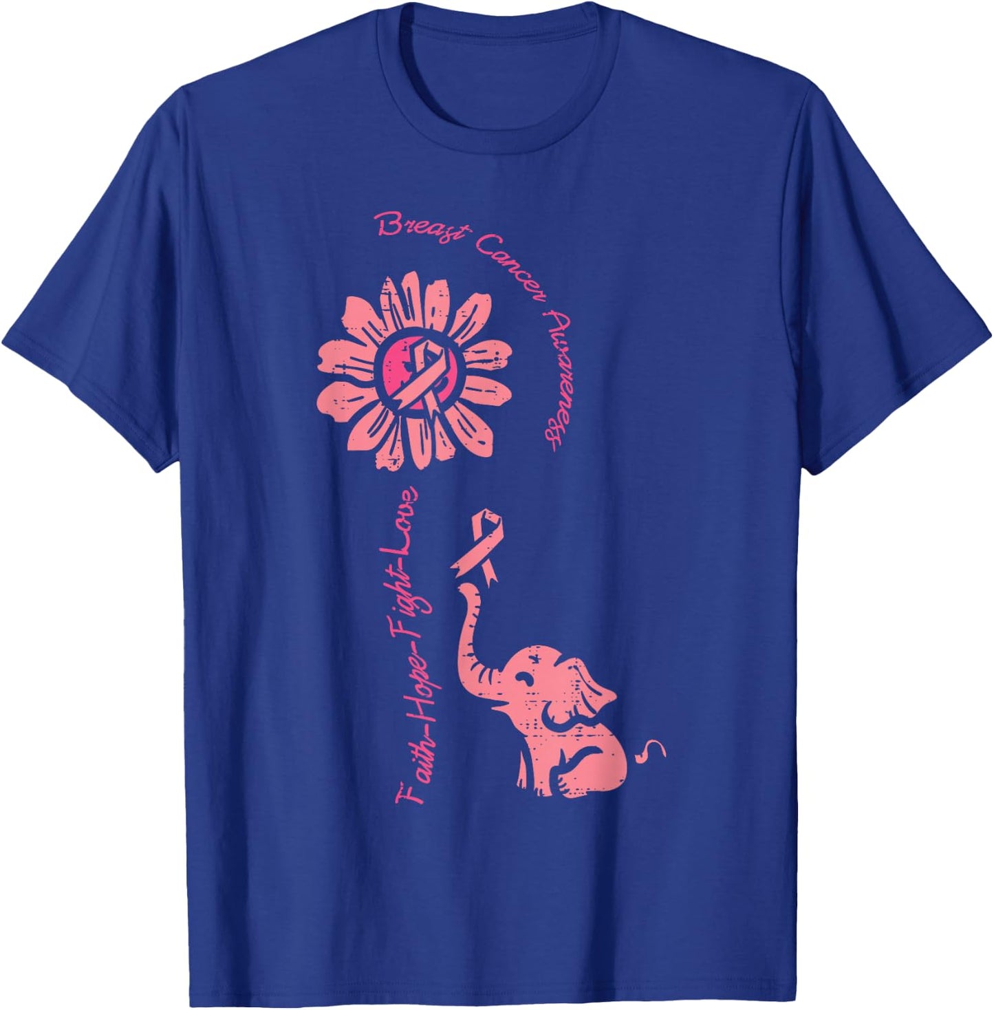 Breast Cancer Awareness Sunflower Elephant Faith Women Kids T-Shirt - T-Shirt | Royal