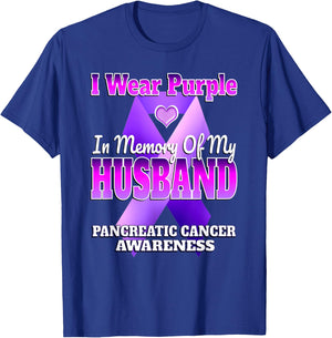 I Wear Purple In Memory Of My Husband Pancreatic Cancer T-Shirt - T-Shirt | Royal