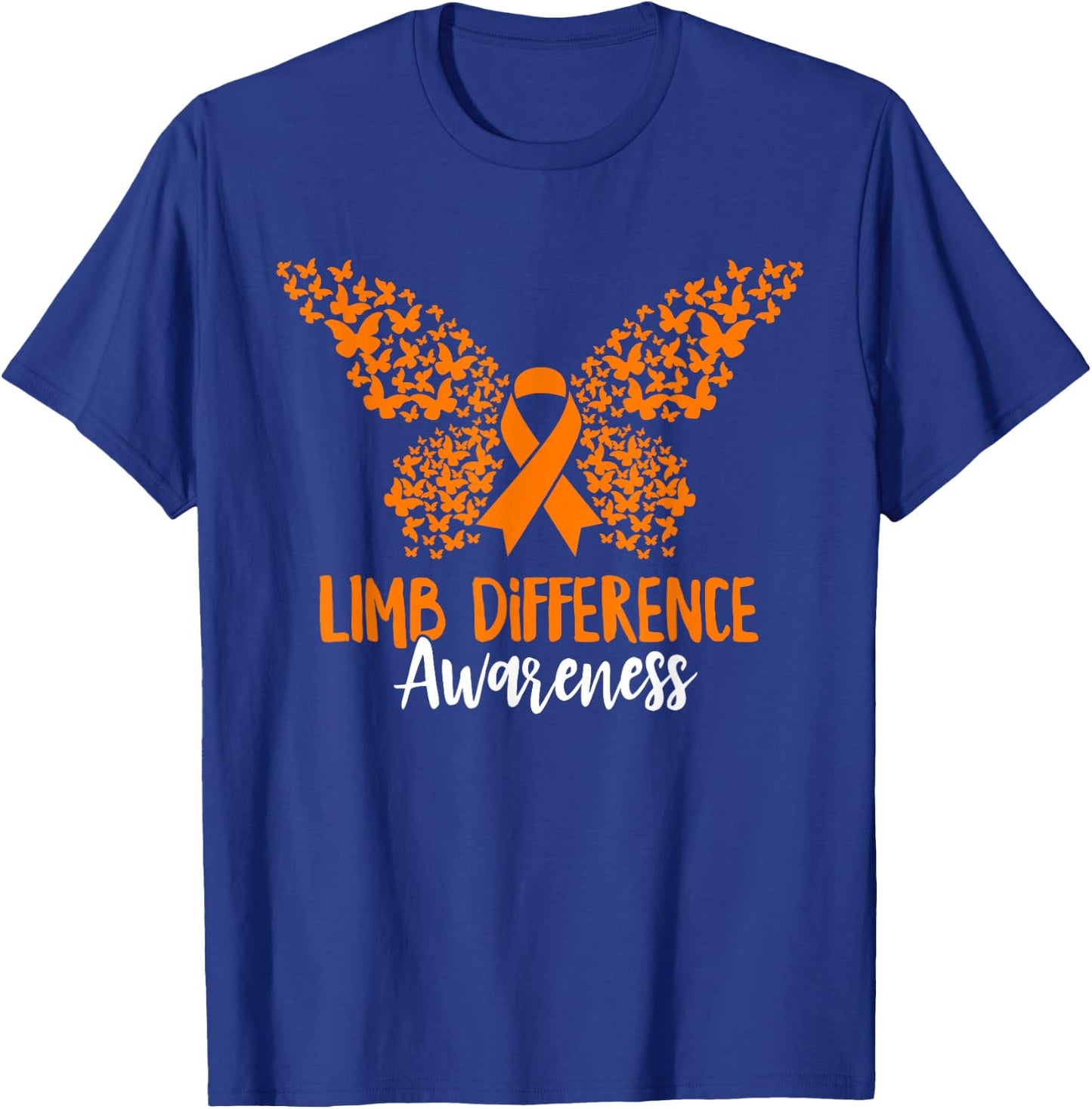 Limb Difference Awareness Butterfly Orange Ribbon Amputee T-Shirt - T-Shirt | Royal
