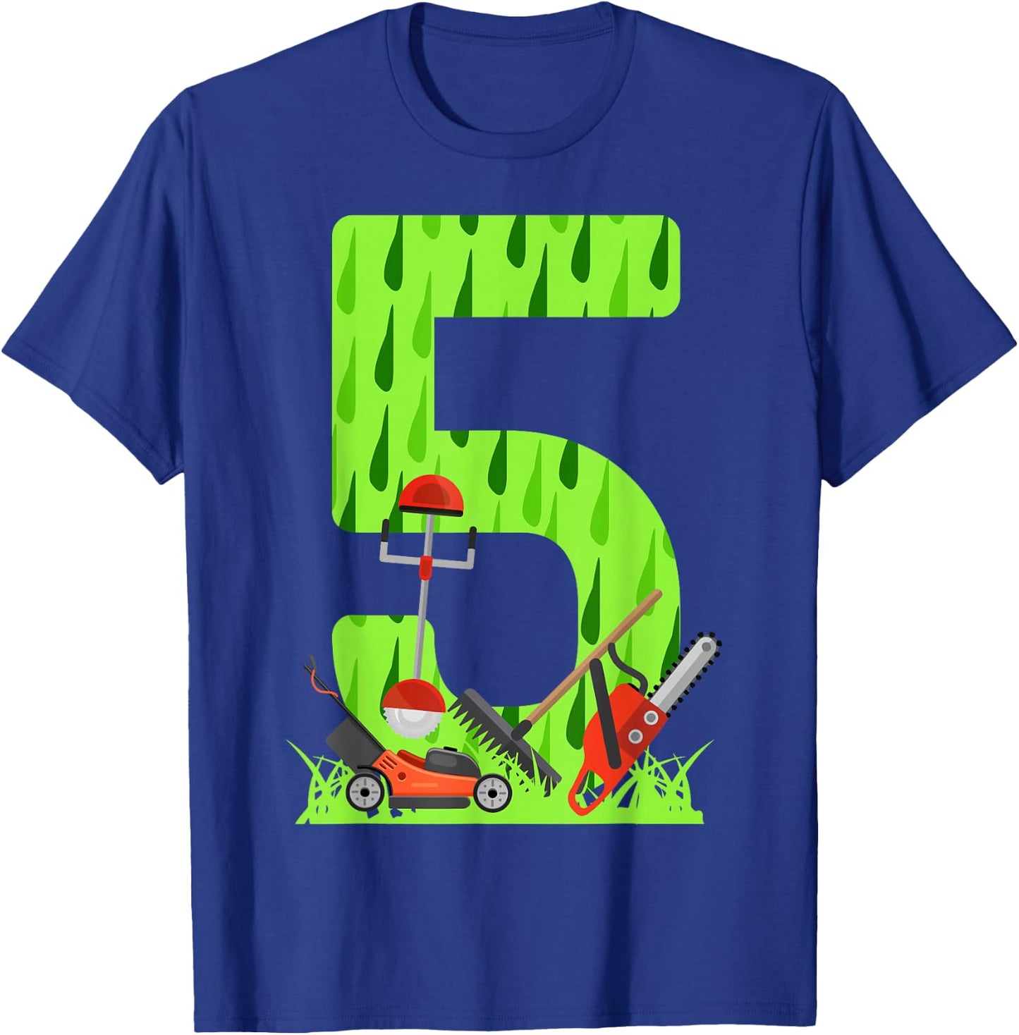 Funny 5th Birthday Lawn Mower for Boys Who Love Grass Mowing T-Shirt - T-Shirt | Royal