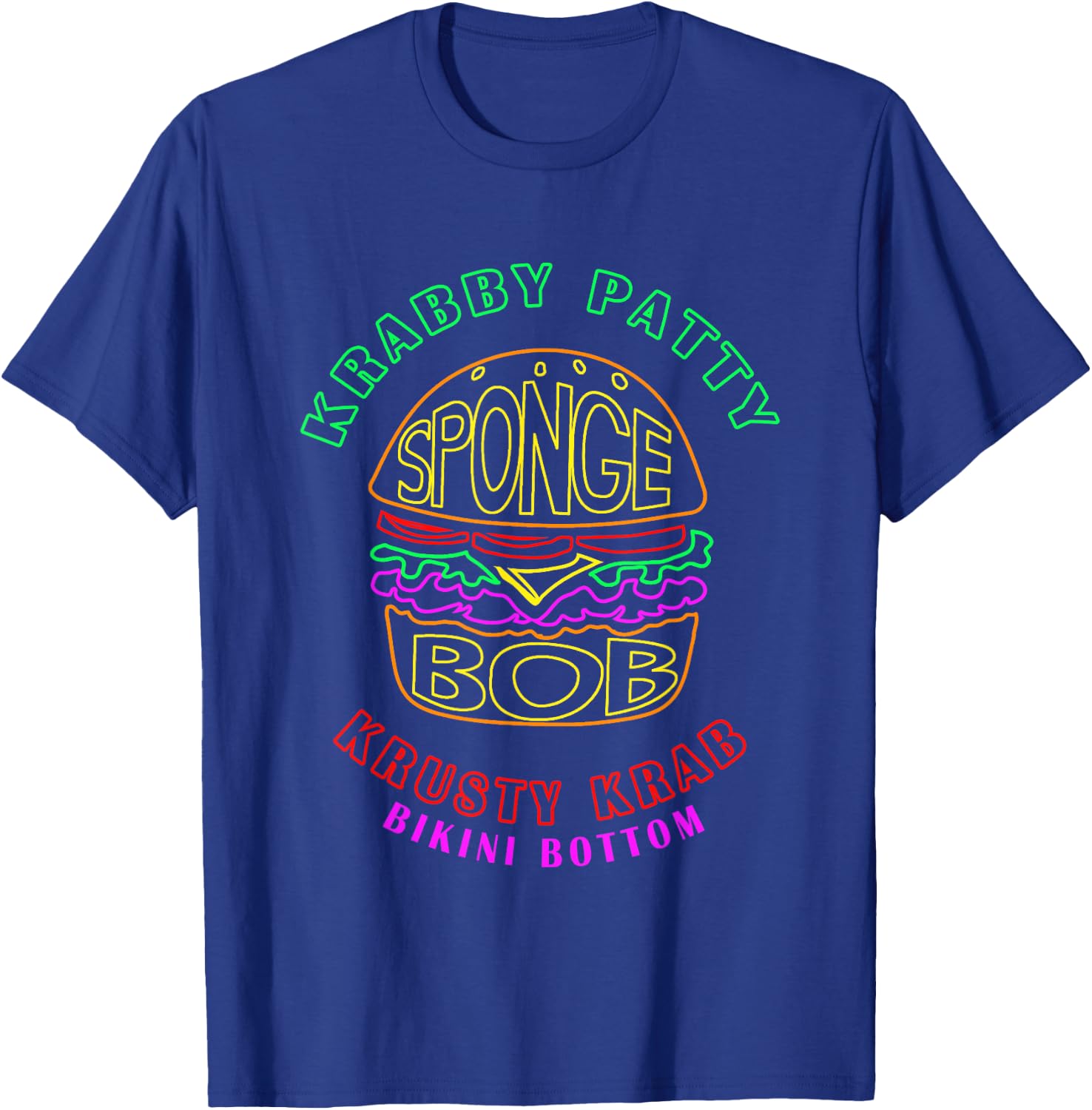 SpongeBob SquarePants Krabby Patty Retro Neon Outline Logo T-Shirt - T-Shirt | Royal