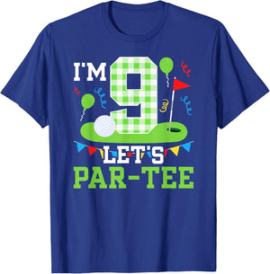 9th Birthday Party Golf Boy Nine Year Old Golfer T-Shirt - T-Shirt | Royal