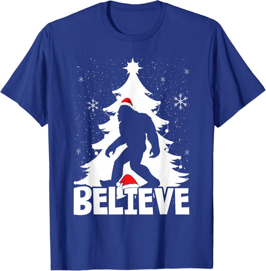 Bigfoot Sasquatch Yeti Believe santa hat Christmas Pajamas T-Shirt - T-Shirt | Royal