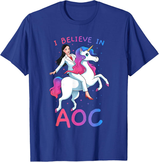 I Believe in AOC Unicorn Alexandria Ocasio-Cortez Gift T-Shirt - T-Shirt | Royal